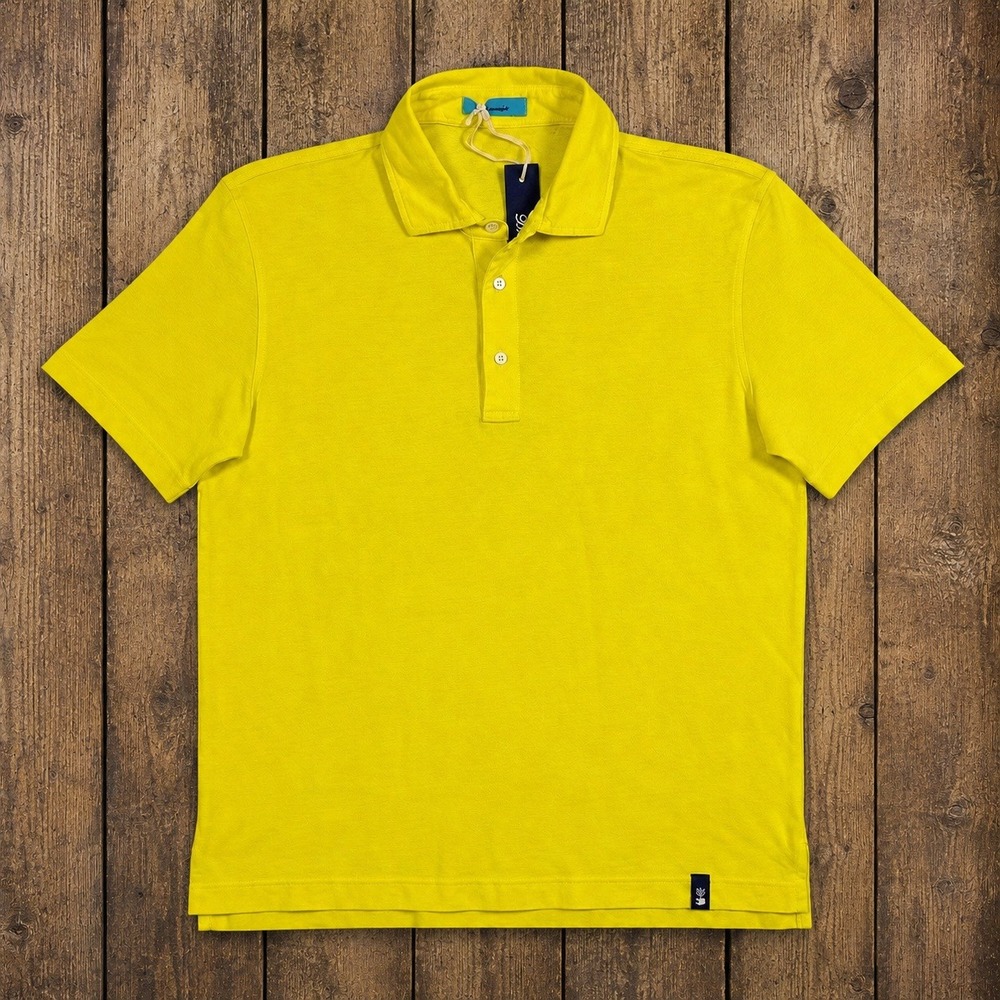 Drumohr Mens Yellow Cotton Short Sleeve Polo Shirt Italy Size L NEW